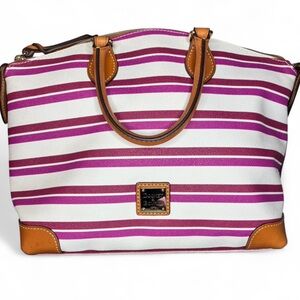 Dooney & Bourke Stonington Satchel Magenta Orchid White Stripe Leather Trim